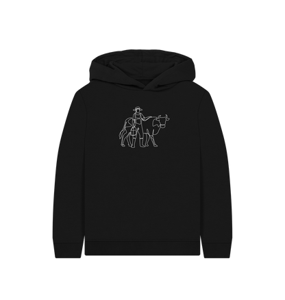 Black Kid's Cow Organic Cotton Pullover Hoodie (White)