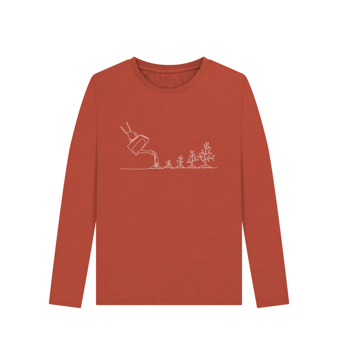 Rust Women's Gardening Organic Cotton Long Sleeve Tee (White)