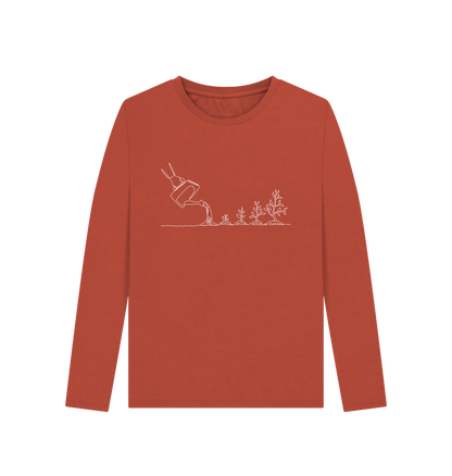 Rust Women's Gardening Organic Cotton Long Sleeve Tee (White)