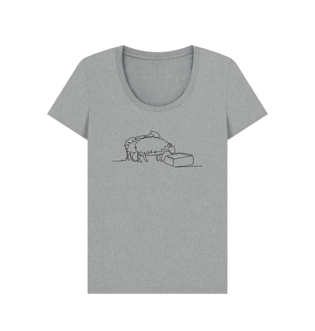 Athletic Grey Women's Sheep Organic Cotton Scoop Neck Tee (Black)