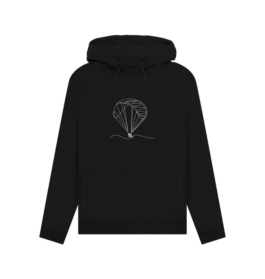 Black Women's Parachute Organic Cotton Pullover Hoodie (White)