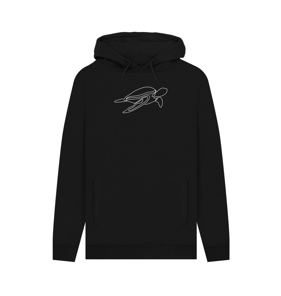 Black Men's Sea Turtle Organic Cotton Pullover Hoodie (White)