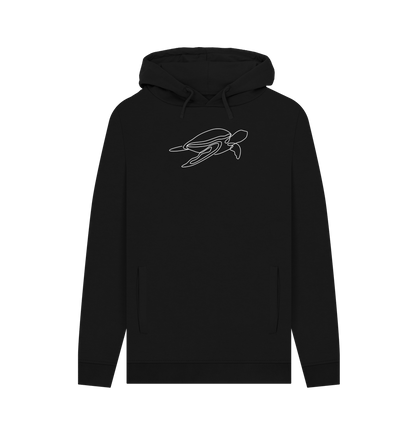 Black Men's Sea Turtle Organic Cotton Pullover Hoodie (White)