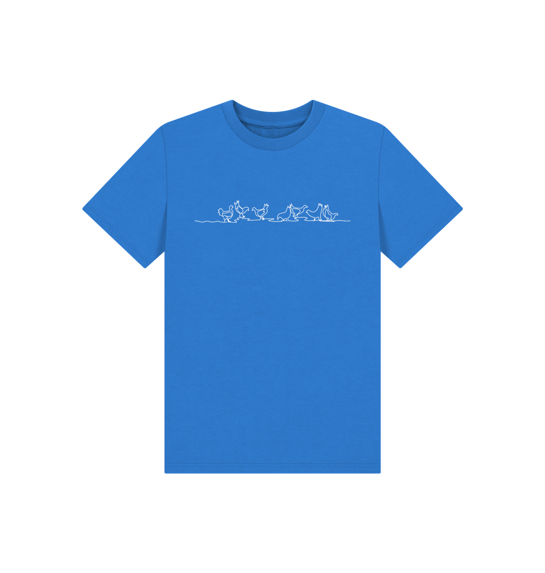 Bright Blue Kid's Chickens Organic Cotton Basic Tee (White)