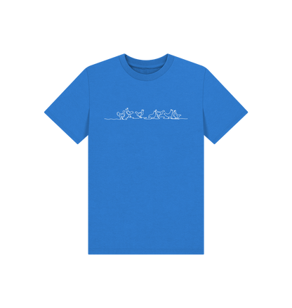 Bright Blue Kid's Chickens Organic Cotton Basic Tee (White)