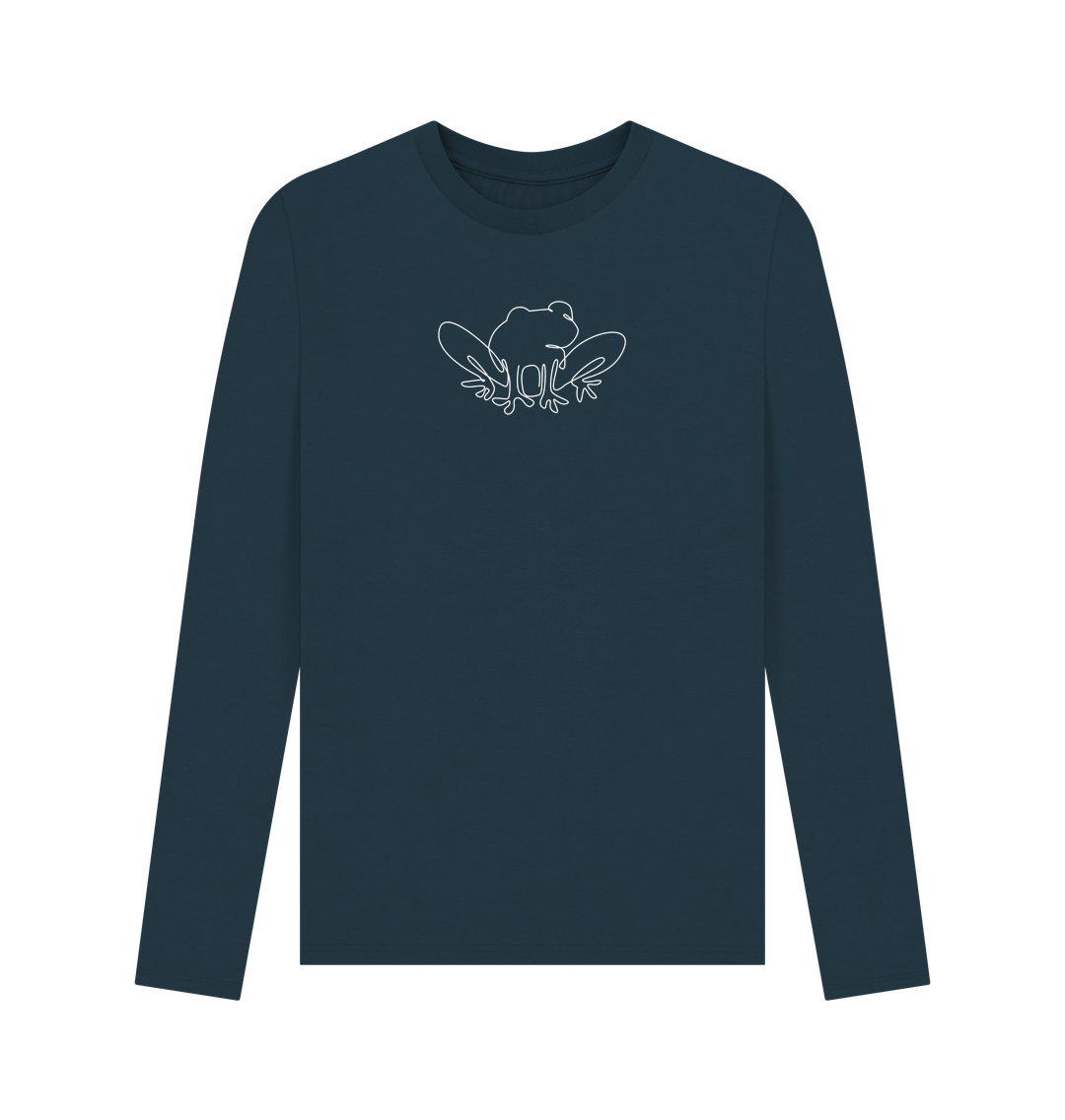 Denim Blue Men's Frog Organic Cotton Long Sleeve Tee (White)