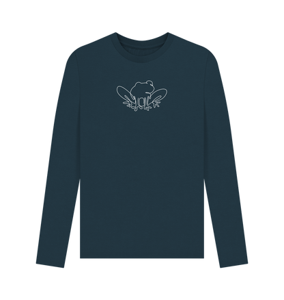 Denim Blue Men's Frog Organic Cotton Long Sleeve Tee (White)