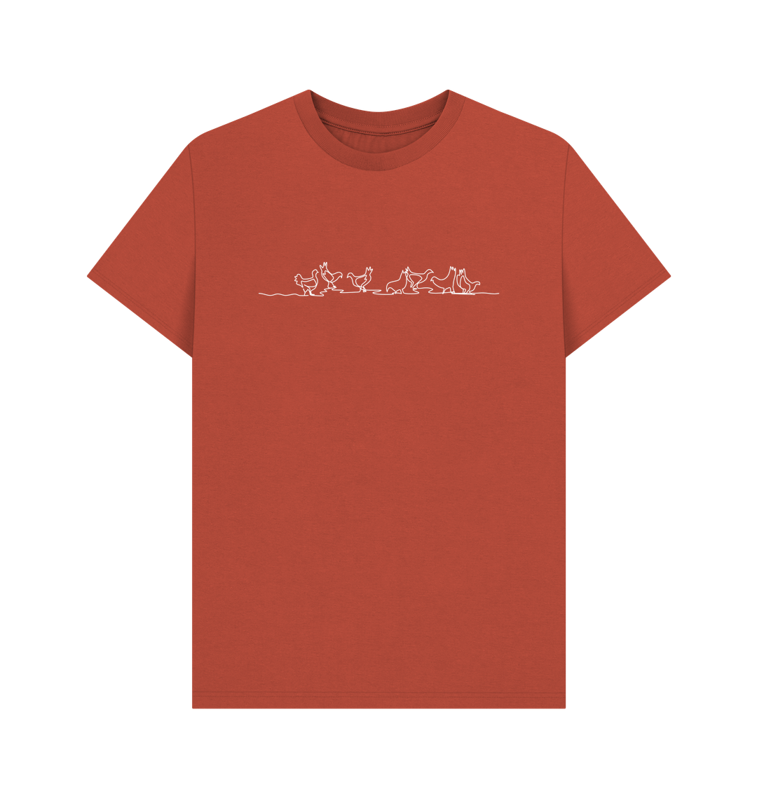 Rust Men's Chickens Organic Cotton Basic Tee (White)