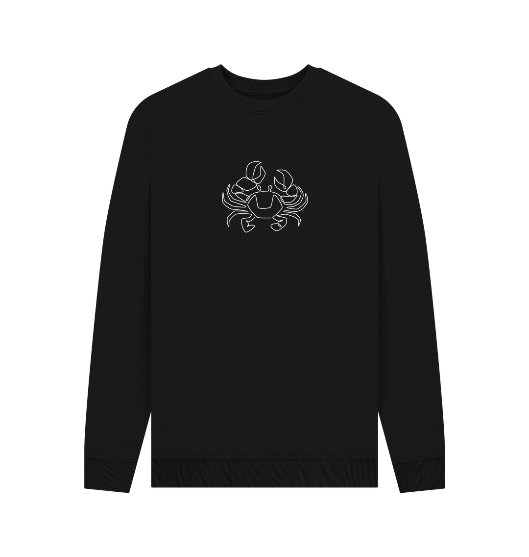 Black Men's Crab Organic Cotton Crewneck Sweater (White)