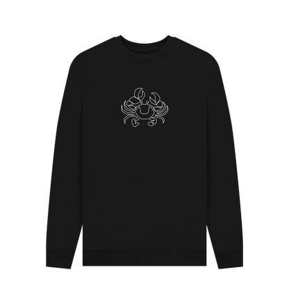 Black Men's Crab Organic Cotton Crewneck Sweater (White)