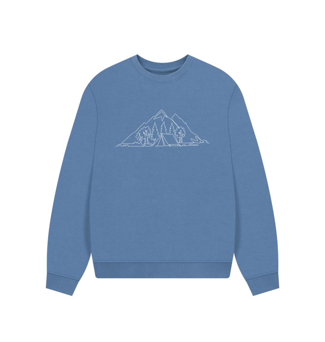 Solent Women's Camping Organic Cotton Oversized Crewneck - White Design