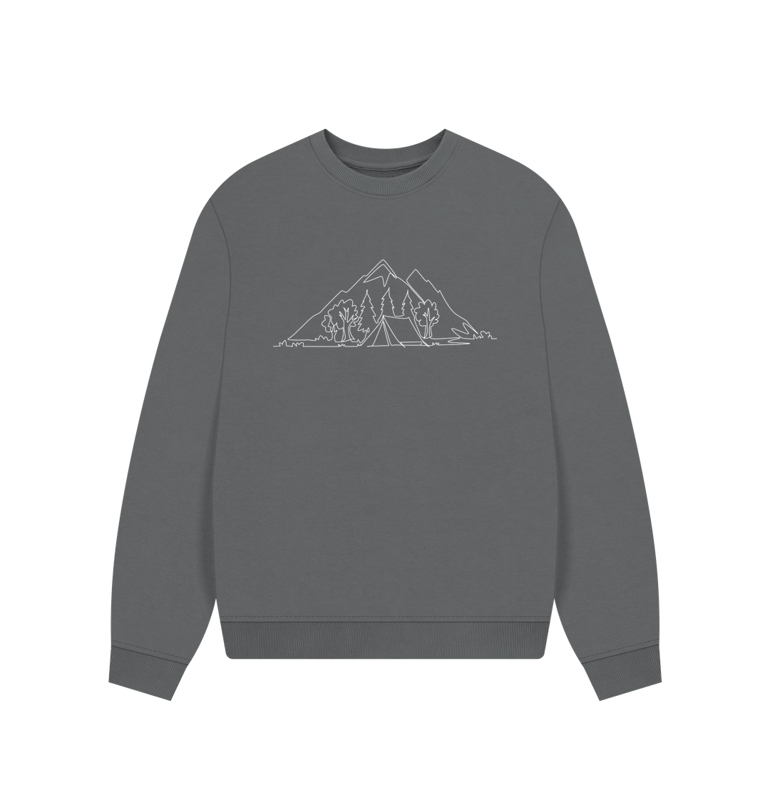 Slate Grey Women's Camping Organic Cotton Oversized Crewneck (White)