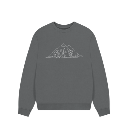 Slate Grey Women's Camping Organic Cotton Oversized Crewneck (White)