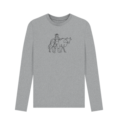 Athletic Grey Men's Cow Organic Cotton Long Sleeve Tee - Black Design