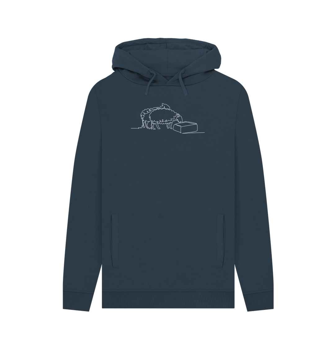 Navy Men's Sheep Organic Cotton Pullover Hoodie (White)