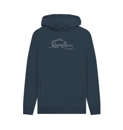 Navy Men's Sheep Organic Cotton Pullover Hoodie (White)