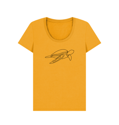 Mustard Women's Sea Turtle Organic Cotton Scoop Neck Tee (Black)