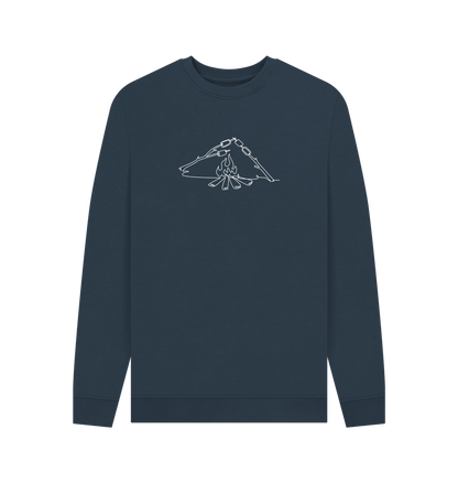 Navy Blue Men's S'mores Organic Cotton Crewneck Sweater (White)