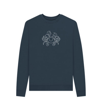 Navy Blue Women's Crab Organic Cotton Crewneck Sweater (White)