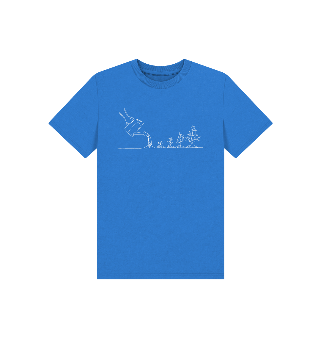 Bright Blue Kid's Gardening Organic Cotton Basic Tee (White)