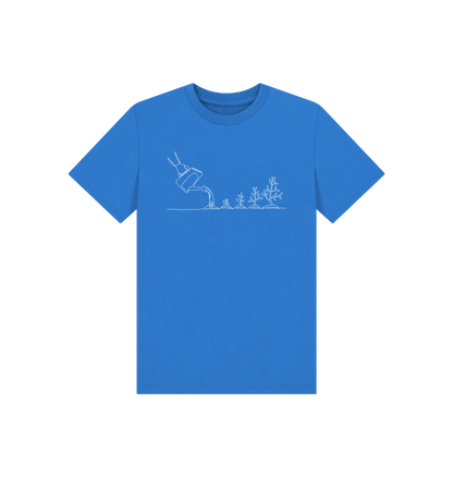 Bright Blue Kid's Gardening Organic Cotton Basic Tee (White)