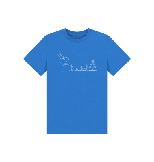 Bright Blue Kid's Gardening Organic Cotton Basic Tee (White)