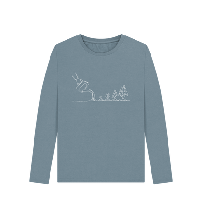 Stone Blue Women's Gardening Organic Cotton Long Sleeve Tee (White)