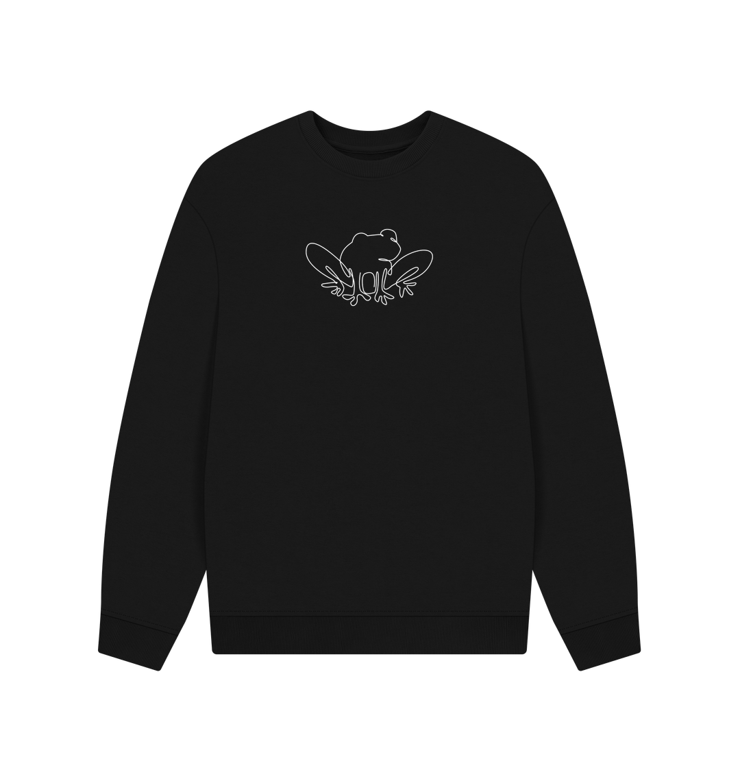 Black Men's Frog Organic Cotton Oversized Crewneck - White Design