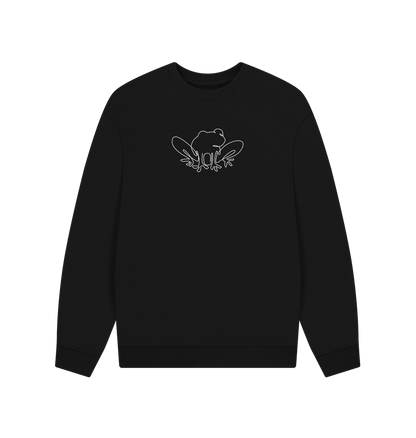 Black Men's Frog Organic Cotton Oversized Crewneck - White Design