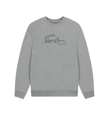 Athletic Grey Men's Sheep Organic Cotton Oversized Crewneck - Black Design