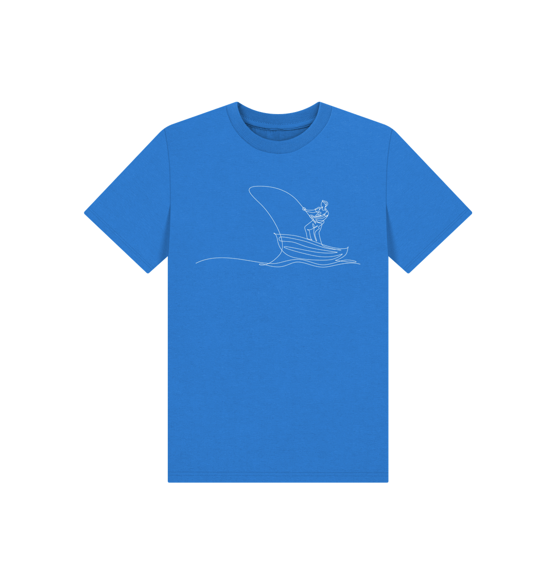 Bright Blue Kid's Fisherman Organic Cotton Basic Tee (White)