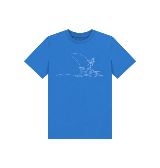 Bright Blue Kid's Fisherman Organic Cotton Basic Tee (White)