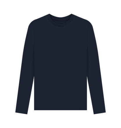 Navy Blue Men's Solid Organic Cotton Long Sleeve Tee