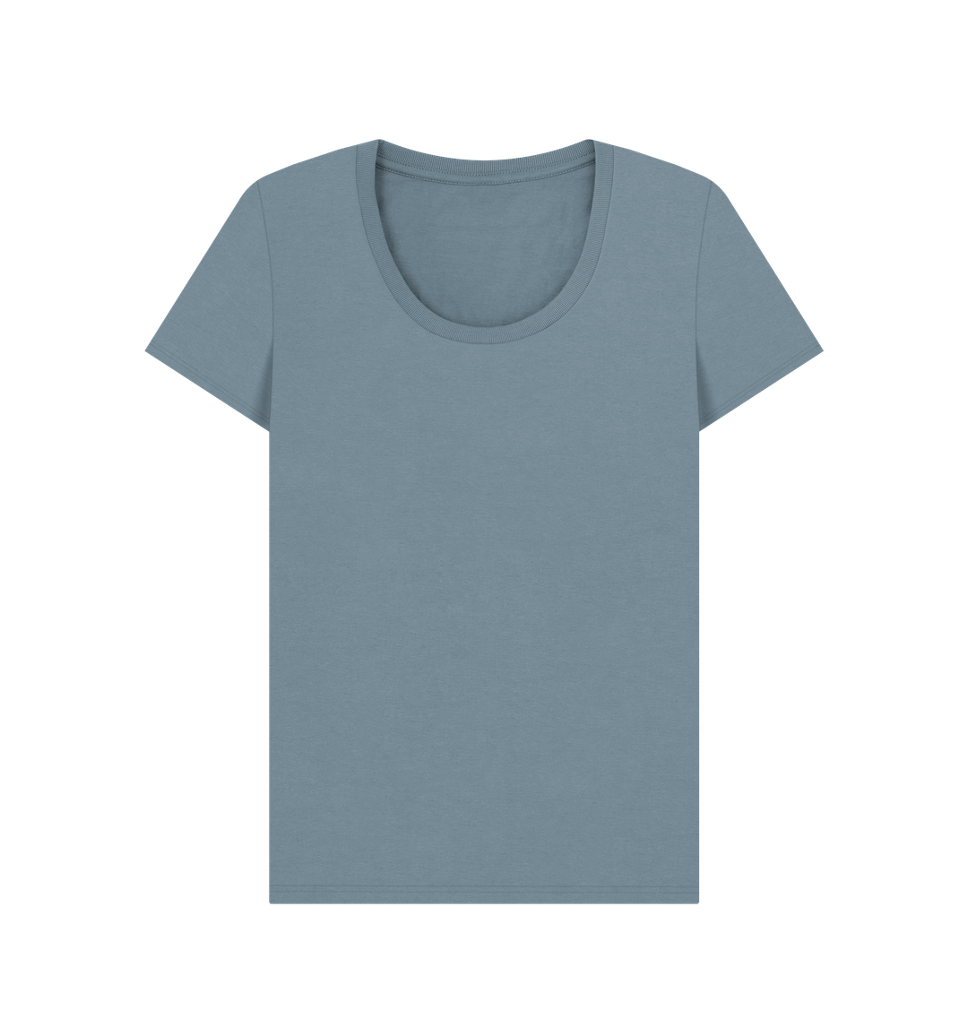 Stone Blue Women's Solid Organic Cotton Scoop Neck Tee