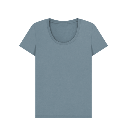 Stone Blue Women's Solid Organic Cotton Scoop Neck Tee