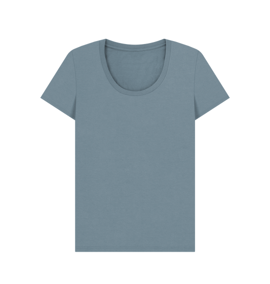 Stone Blue Women's Solid Organic Cotton Scoop Neck Tee