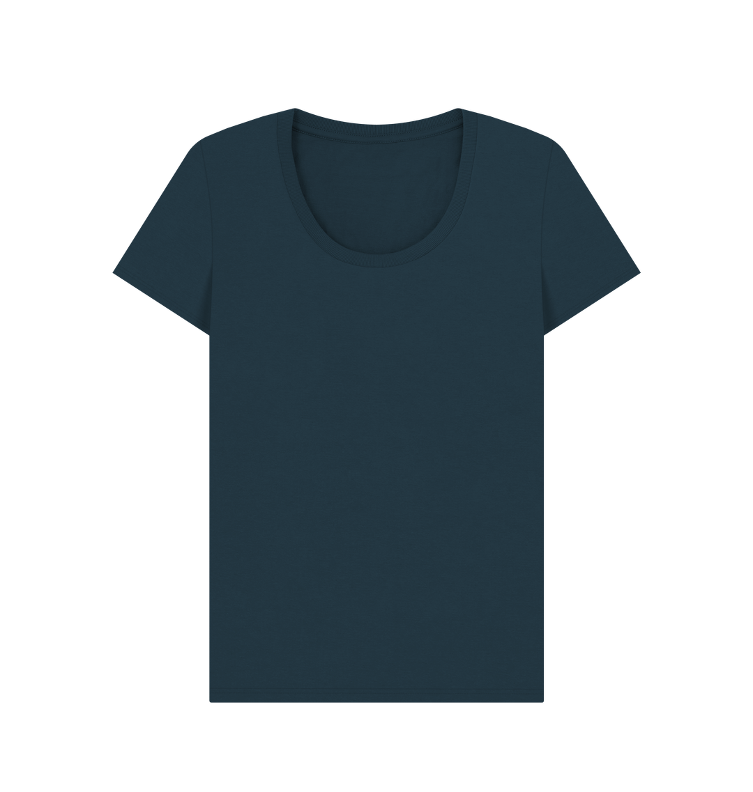 Denim Blue Women's Solid Organic Cotton Scoop Neck Tee