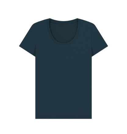 Denim Blue Women's Solid Organic Cotton Scoop Neck Tee